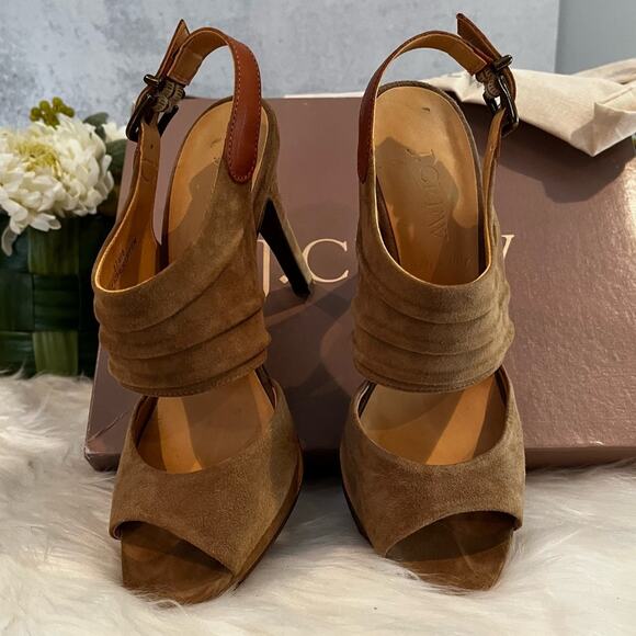 J. Crew Nicola Platform Suede Slingback Heels Toffee Sz 5.5 with box - Picture 5 of 16